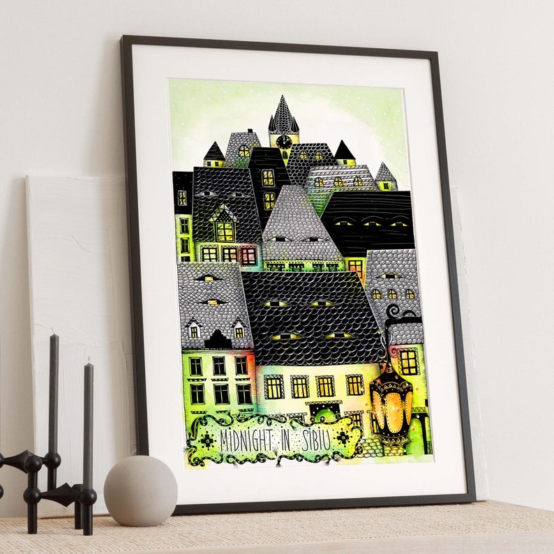 ROMANIA SIBIU Wall Art, Sibiu Travel Print, Sibiu Illustration, Romanian Art, Romania Poster, Romania Art Print, Transylvania, Hermannstadt image 2