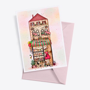 GELATERIA briefkaart, ITALIË illustratie, tekening, Italiaanse kunst, Italië briefkaart, Rome, Italië Travel Print, Storefront aquarel, reiskaart