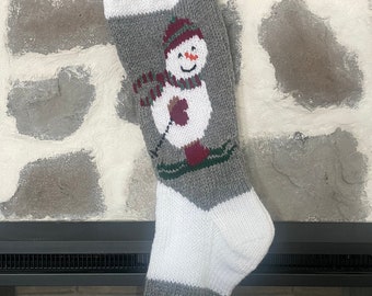 Knit Christmas Stocking - Skiing Snowman