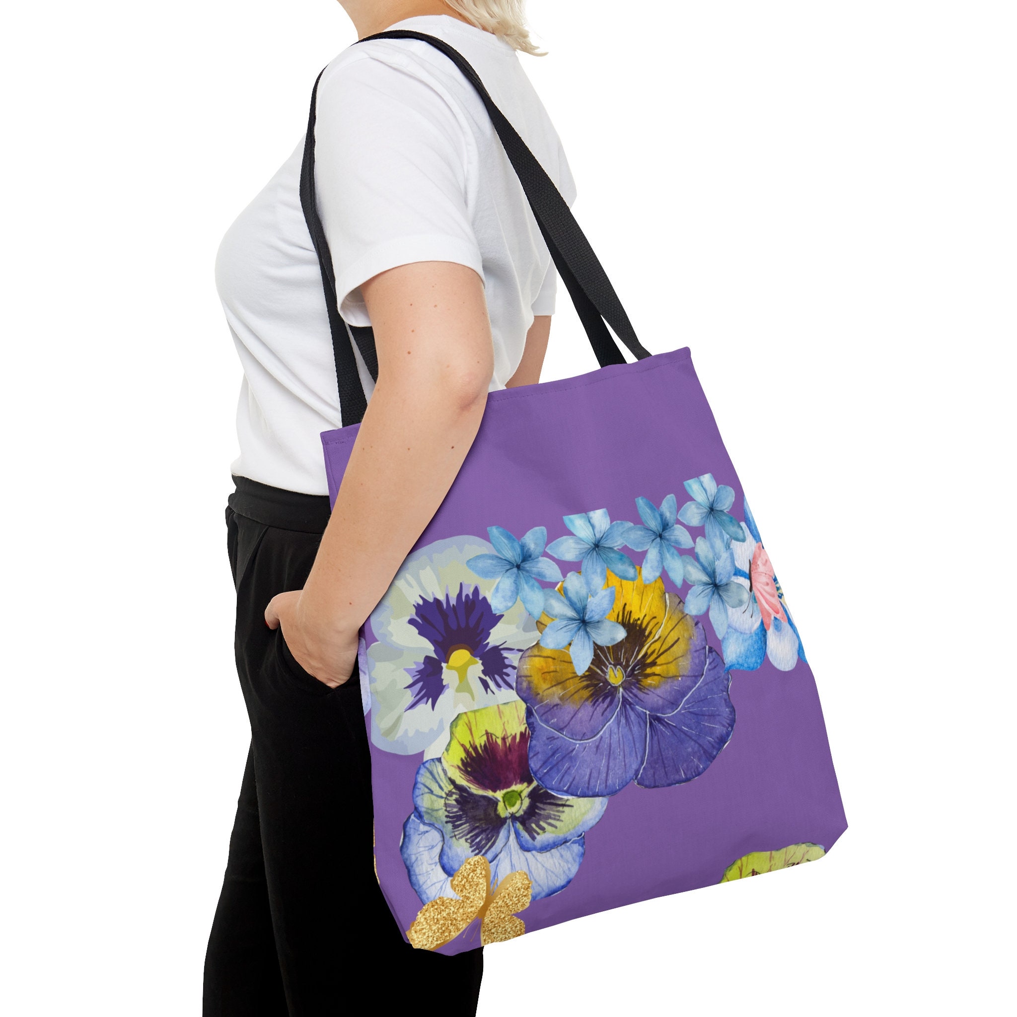 Floral Canvas Tote Bag Victorian Style Morning Glory Wildflower 