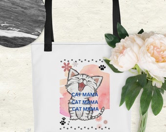Bolso de mano de mamá gato, regalo de mamá gato, bolso de mamá gato, lindo bolso de mamá, bolsos divertidos para los amantes de los gatos, regalos para mamá, bolso de mano del dueño del gato, bolso de mano personalizado del gato,