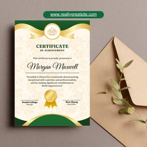 Gold Certificate of Appreciation - Editable & Printable Award Template Instant Download