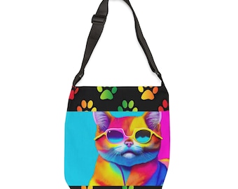 Regenbogen Katze mit Sonnenbrille Einkaufstasche, coolste Katze Ever Einkaufstasche, Katzenliebhaber Tasche, Haustier Liebhaber, bunte Katze Einkaufstasche, niedliche wiederverwendbare Einkaufstasche