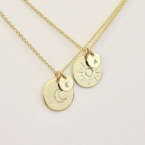 Best friend necklace for 2 two Sun and Moon friendship jewelry set, Friendship matching gift necklaces / N486m