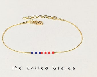 The United States bracelet femme, Minimal the USA flag jewelry, American colors bracelet gift, Patriotic Motherland gift, July 4th / WF13