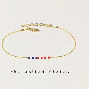 The United States bracelet femme, Minimal the USA flag jewelry, American colors bracelet gift, Patriotic Motherland gift, July 4th / WF13