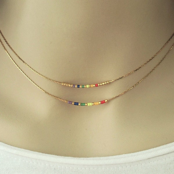 Dainty LGBT necklace, Pride flag necklace gold chain, Equality, Subtle Colorful Rainbow jewelry for everyday, Gift idea best friend  / PN2