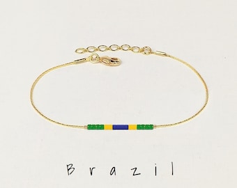 Brazil bracelet gold chain, Flag of Brazil bracelet gift for emigrant expat, Brazilian colors jewelry, Custom national flag bracelet / WF15