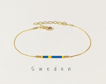 Sweden flag bracelet subtle chain, Flag of Sweden jewelry gift for emigrant expat, Swedish  flag colors, Custom national bracelet / WF18