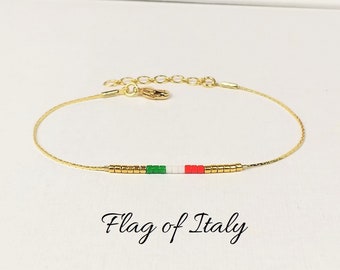 Bracelet Macramé Fil Ciré Fait Main En France - Ajustable, Unisexe, Résistant à L'eau - Couleurs Drapeau Italie/Algérie