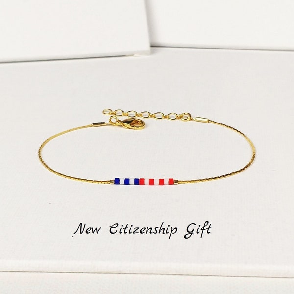 US Citizenship gift, New citizen bracelet with US Flag, American naturalization gift female, Custom flag bracelet, Immigration gift / WF13a