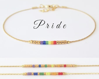 Subtle Pride bracelet, Dainty LGBTQIA jewelry, Delicate rainbow bracelet or anklet gold chain, Coming out LGBT gift for best friend / PR1x