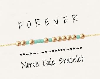 Forever bracelet femme, Custom Morse Code bracelet for women, Minimalist jewelry gift idea, Aqua green Christmas bracelet / MBK1