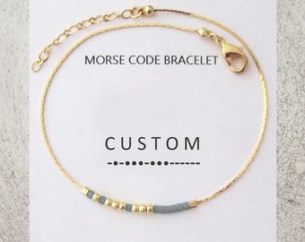 Gray gold bracelet, Thin Morse Code bracelet for women, Customized gift for mom, sister, best friend / MBA15