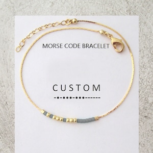 Gray gold bracelet, Thin Morse Code bracelet for women, Customized gift for mom, sister, best friend / MBA15