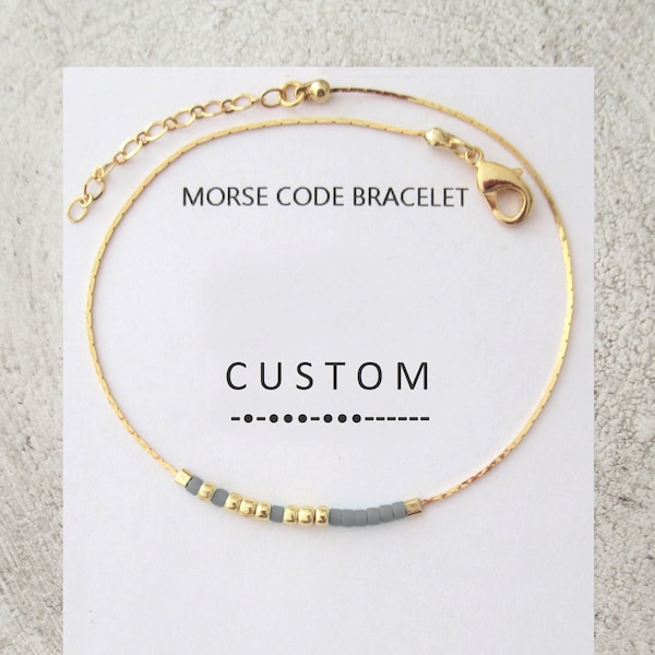 Gray gold bracelet, Thin Morse Code bracelet for women, Customized gift for mom, sister, best friend / MBA15