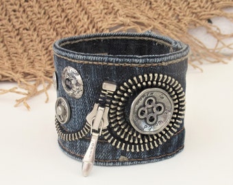 Denim blue jean bracelet leaf charm bracelet leaf toggle clasp boho bracelet gift for her
