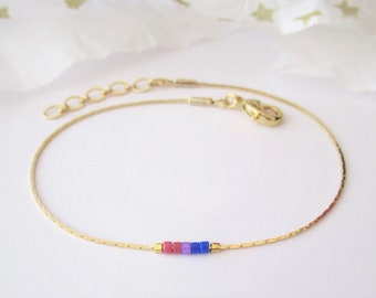 Bisexual bracelet gold chain, Thin LGBT bracelet, Delicate Bi Pride bracelet or anklet, Subtle bisexual jewelry gift for best friend / BSB1