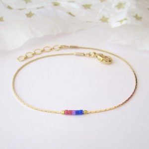 Bisexual bracelet gold chain, Thin LGBT bracelet, Delicate Bi Pride bracelet or anklet, Subtle bisexual jewelry gift for best friend / BSB1