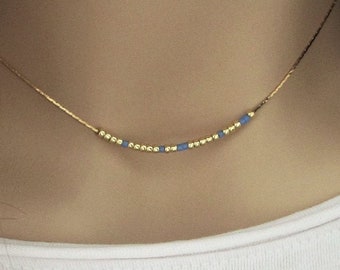 Thin beaded Morse Code necklace for Women, Custom Name necklace Dainty gold necklace with Secret message, Personalized code necklace / MNA24