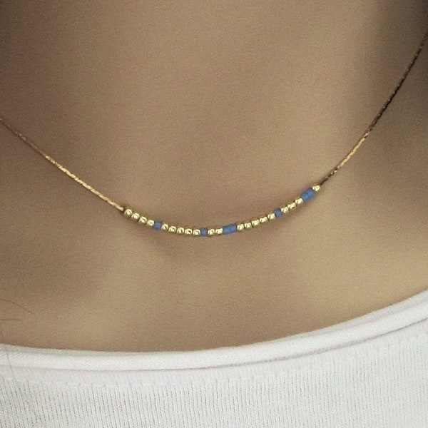 Thin beaded Morse Code necklace for Women, Custom Name necklace Dainty gold necklace with Secret message, Personalized code necklace / MNA24
