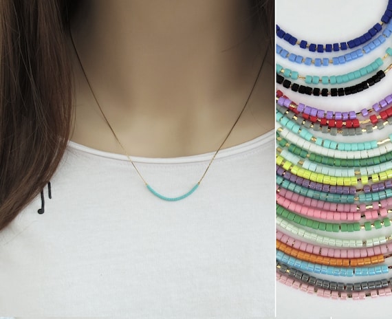 Rainbow NecklaceTiny Colorful Bead NecklaceTiny Beads NecklaceColorful NecklaceDelicate Bead NecklaceThin Gold Necklace