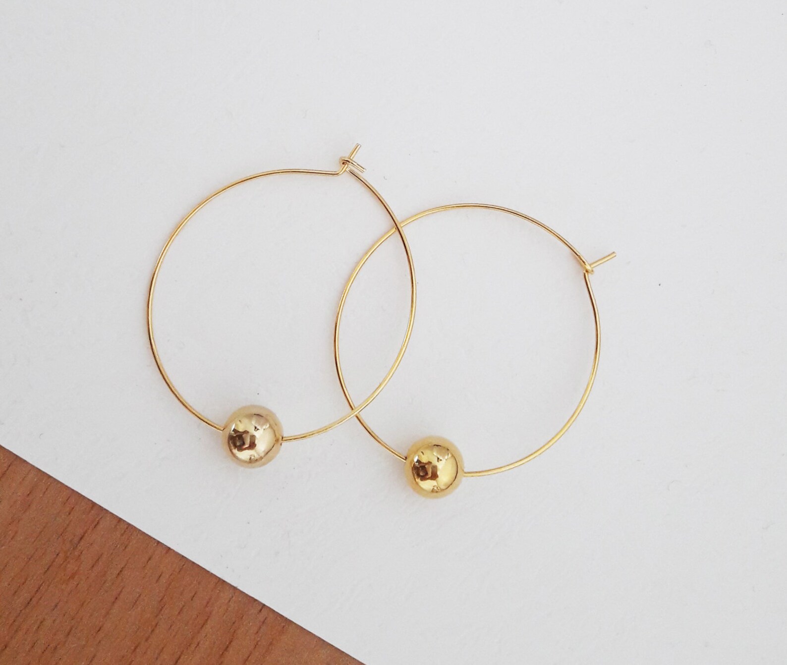 Large Ball Hoop Gold Earrings