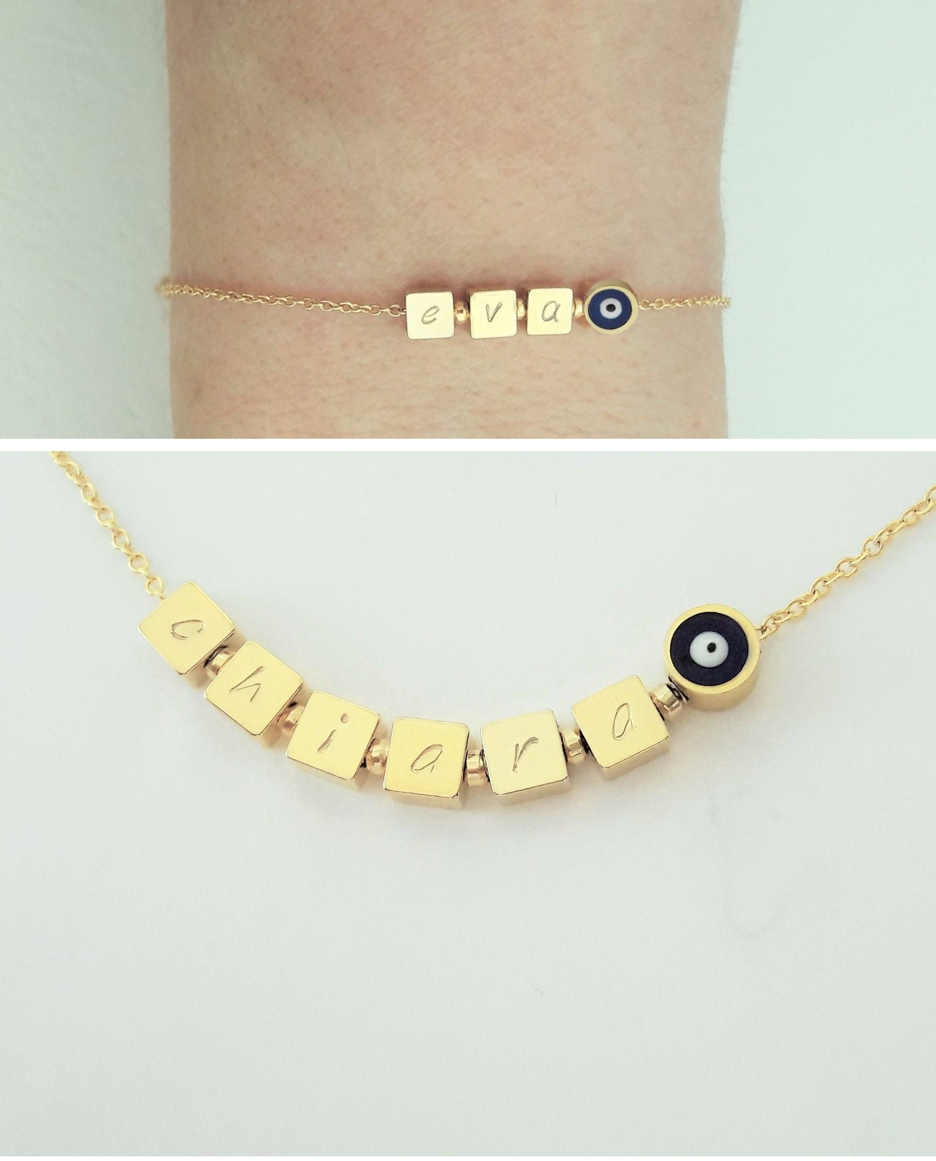 Real 14k Gold Bracelet Evil Greek eye - Jewelry