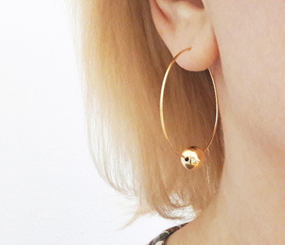 Gold Hoop Earrings With Ball, Gold Plated Hoop Earrings, Large Round ...