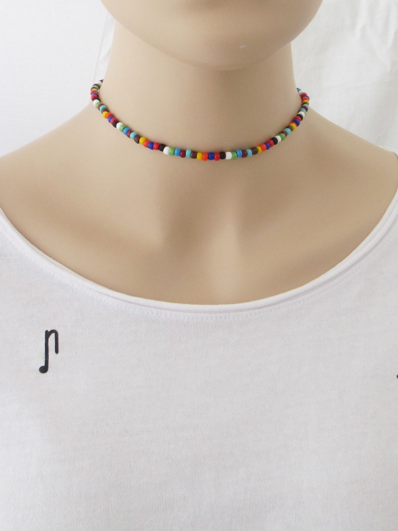 Colorful Seed Bead Choker Rainbow Seed Necklace Boho Beaded Etsy