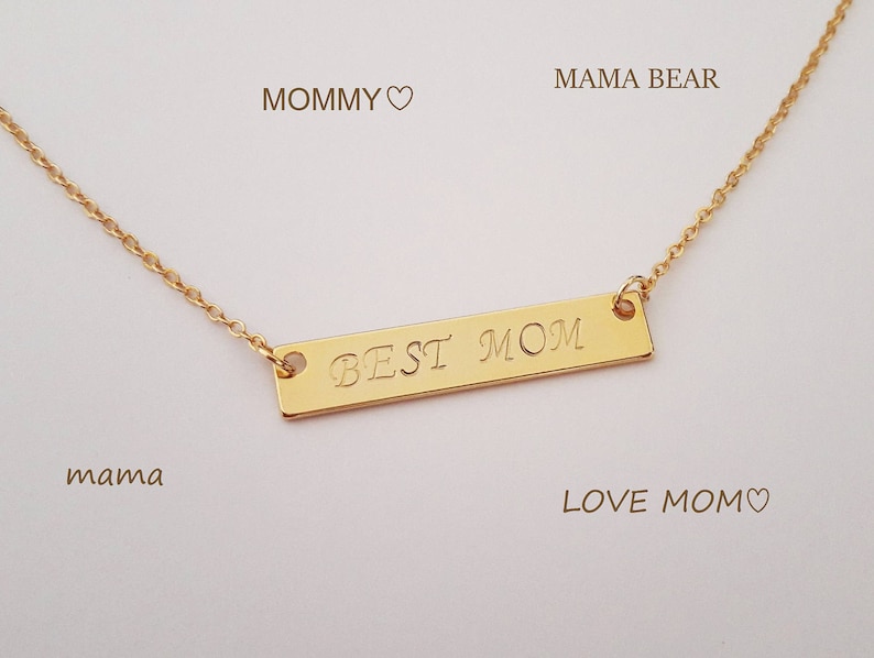 Special Gift for Mom Gold or Silver Custom Mother Necklace Engraved Best Mom Necklace Bar Necklace Monogram Mother Gift N338