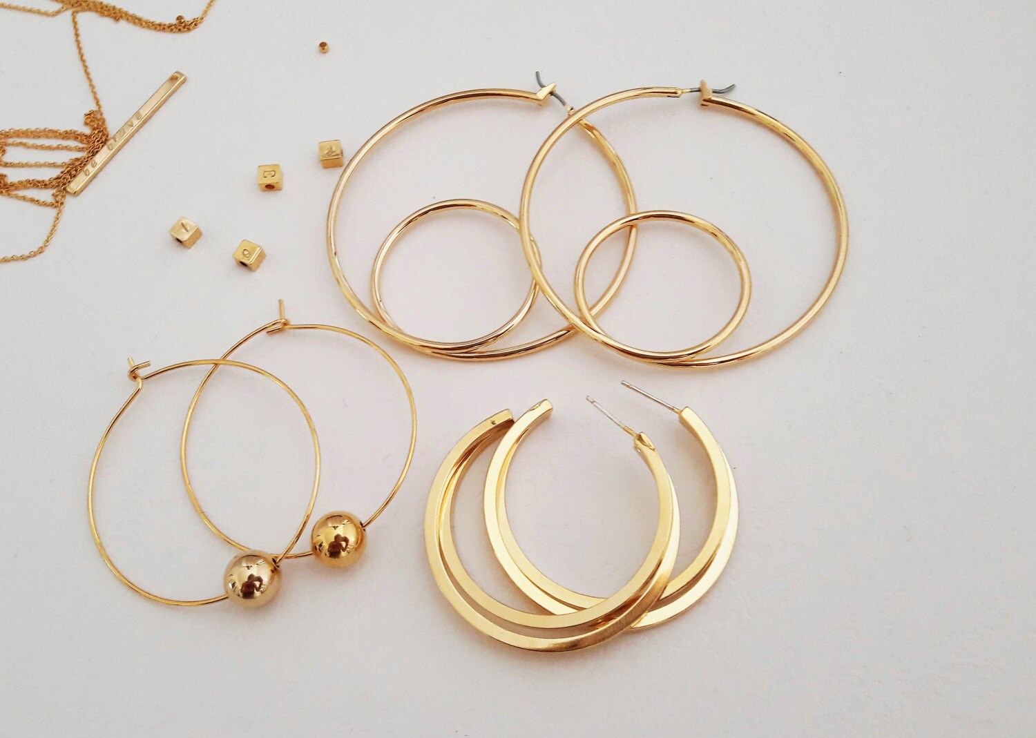 Gold Hoop Earrings With Ball Gold Plated Hoop Earrings Large Etsy