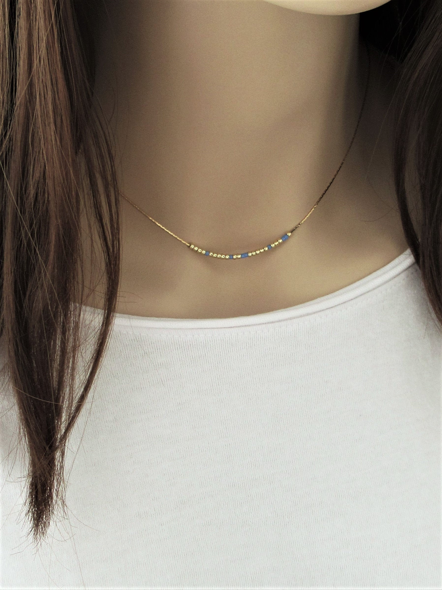 Thin Beaded Morse Code Necklace for Women, Custom Name Necklace Dainty ...