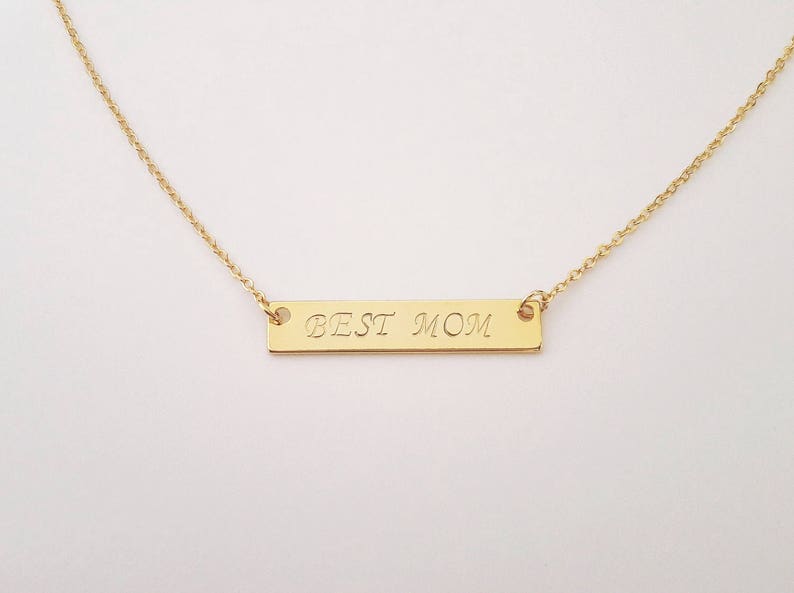 Special Gift for Mom Gold or Silver Custom Mother Necklace Engraved Best Mom Necklace Bar Necklace Monogram Mother Gift N338