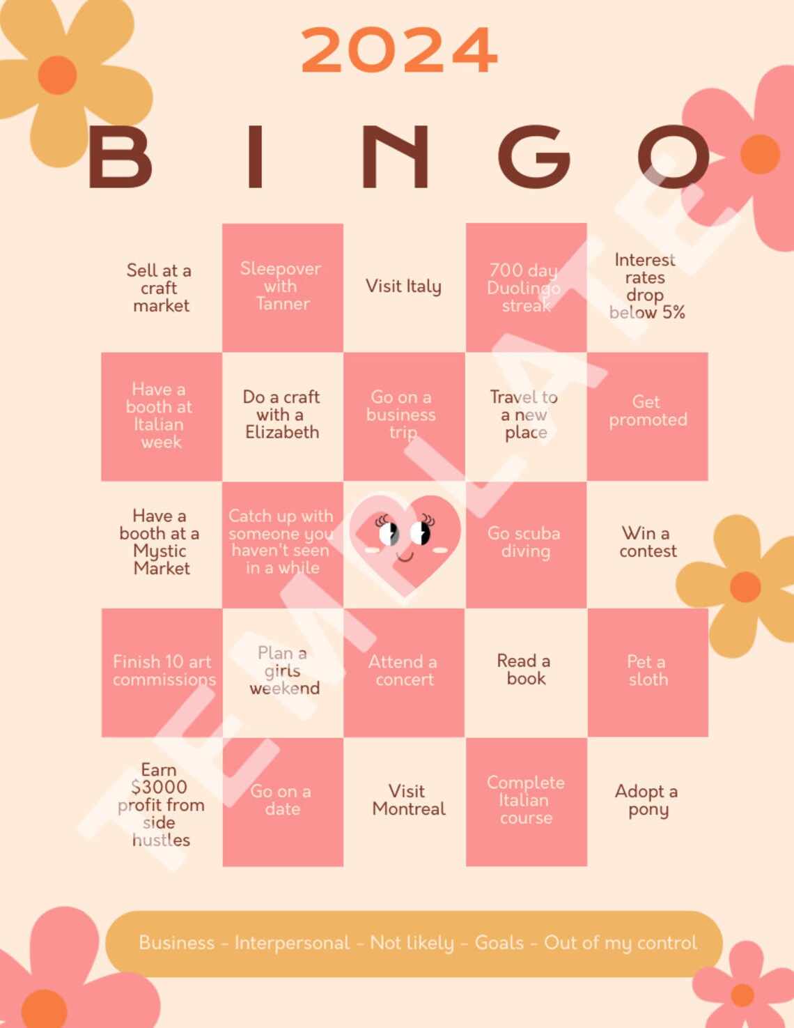 2024 Vision Board Bingo Card, Retro Bingo Card, Vintage Vision Board