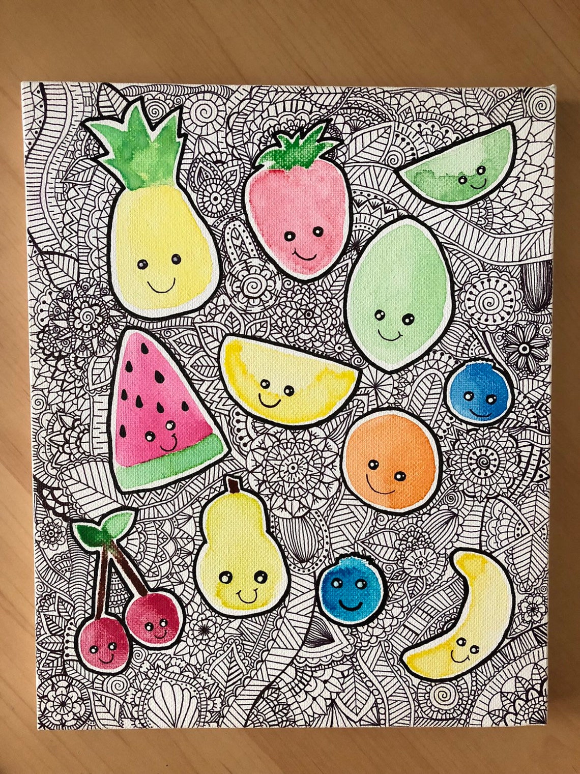 Kawaii Fruit Zentangle Painting Etsy