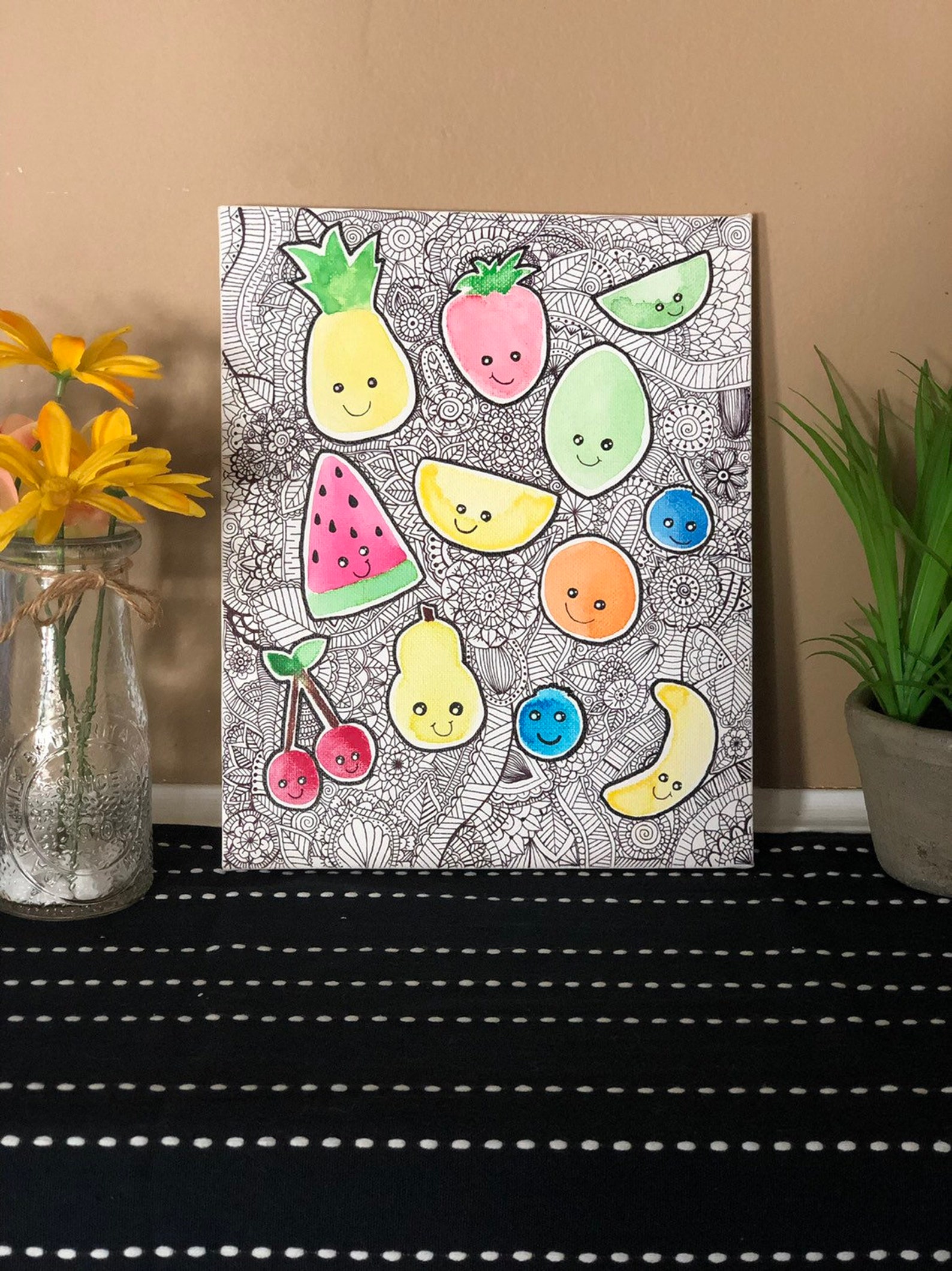 Kawaii Fruit Zentangle Painting Etsy