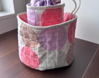 Knitting project bag, yarn ball drawstring bag