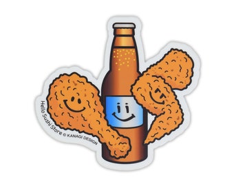 Chicken and Beer Sticker, Fried Chicken Sticker, Weatherproof Vinyl Sticker, Cute Food Sticker, Foodie Sticker, Beer Lover Gift, Foodie Gift