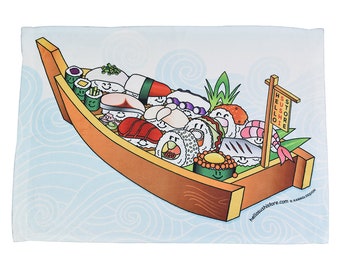 Sushi Boat Towel, Hand Towel, Dish Towel, Microfiber Towel, Japanese Towel, Sushi Lover Gift, Foodie Gift, Microfiber Cloth, Sushi Kitchen