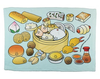 Dim Sum Dish Towel, Chinese Food Towel, All That And Dim Sum, Chinese Kitchen Towel, Dim Sum Lover, Microfiber, Foodie Gift, Blue Hand Towel