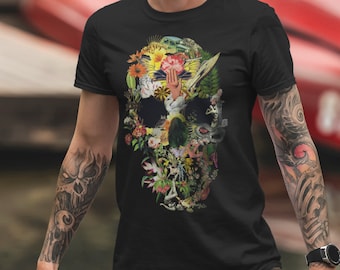 Camiseta con estampado de calavera floral: Estampado gótico de calavera de azúcar, Bella Canvas Tee
