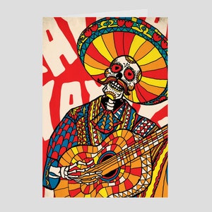Mariachi Folded Cards, Sugar Skull Greeting Cards, Mexican Colorful Skull Art Folded Cards Pack