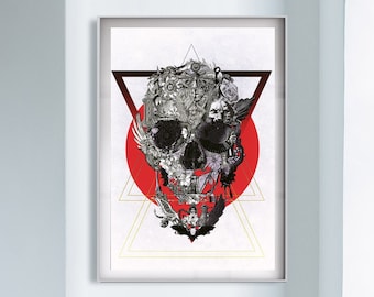 Vintage Sugar Skull Kunstdruck: Gothic Wohndekor