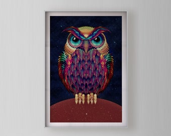 Geometric Owl Art Print: Abstract Animal Illustration