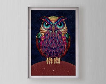 Owl Art Print, Geometric Pattern Wall Art, Abstract Animal Poster, Funny Print Home Decor Gift, Wild Animal Illustration Art By Ali Gulec