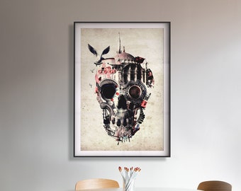 Istanbul Skull Art Print, Gothic Skull Wall Art, Skull Illustration Home Decor, Skull Art Print Gift, Sugar Skull Halloween Decor Gift