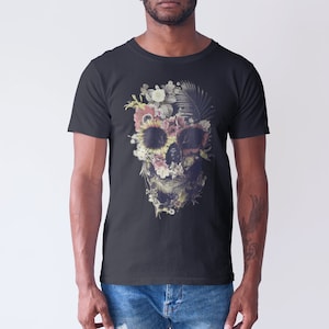 Gothic Schädel Herren T-Shirt, Schädel Kunstdruck T-Shirt, Schädel Geschenk für ihn, Boho Zuckerschädel Illustration Grafik T-Shirt, Bella Leinwand Kunst Tshirt