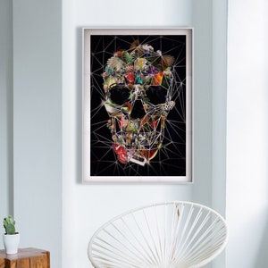 Sugar Skull Art Print, Abstract Skull Instant Download Printable Home Decor, Skull Poster Wall Art Gift, Downloadable Floral Skull Decor Art