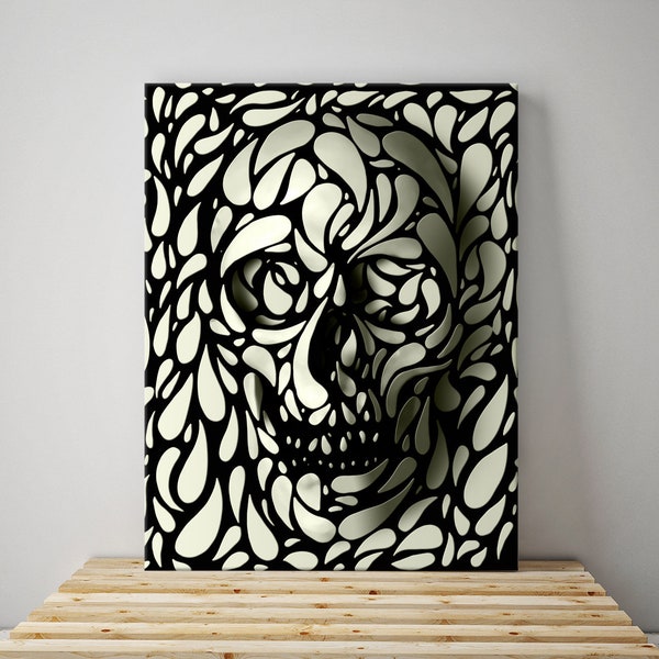 Impresión en lienzo de calavera psicodélica: arte mural de calavera gótica de cachemira